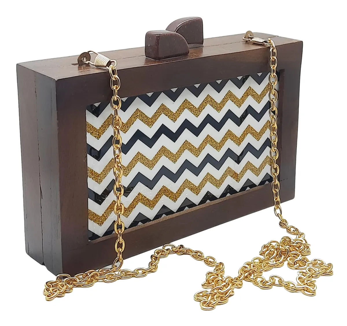 Tara Brown Wooden Slim Rectangular Clutch Bag